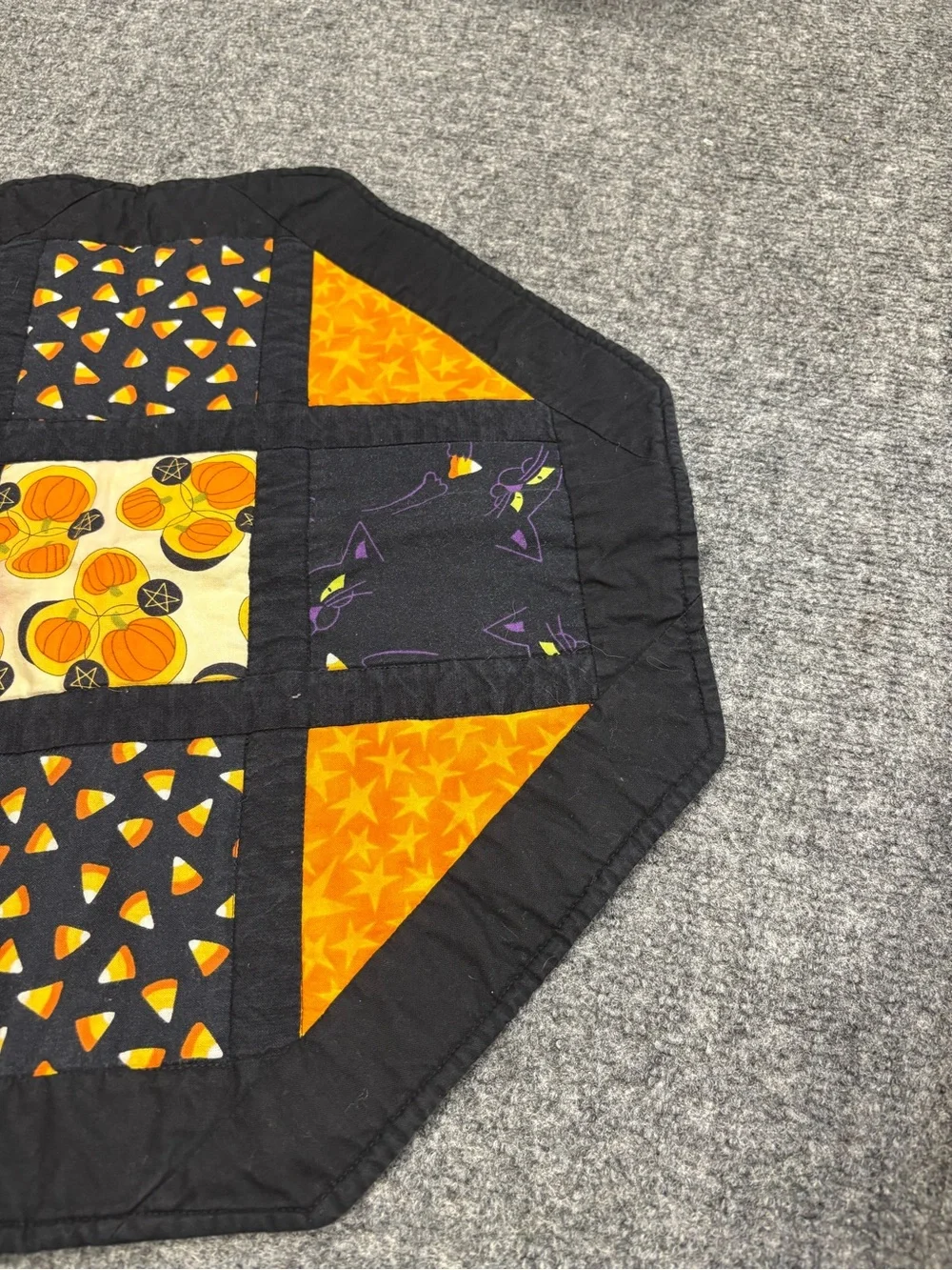 Octagonal Halloween Quilted Table Topper in Black and Orange